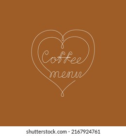 Coffee menu. Coffee one line. White contour on a brown background. Vector drawing.

