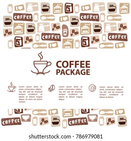 Coffee Menu or Package Concept. Infographics Banner. Outline Vector Icons for Promotion and Advertising Vacation Business for your design