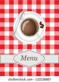 coffee menu with a picture of a cup of coffee on the tablecloth background