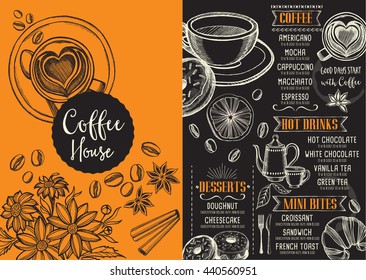 Coffee menu place mat food restaurant brochure, coffee shop template design. 