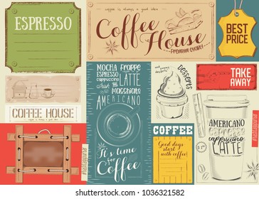 Coffee Menu Placemat Design. Colorful Template for Coffee Shop, Coffee House and Cafe. Retro Style. Vector Illustration.