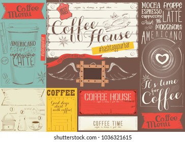 Coffee Menu Placemat Design. Colorful Template for Coffee Shop, Coffee House and Cafe. Retro Style. Vector Illustration.