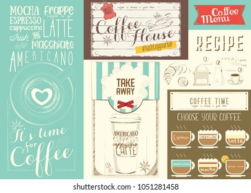 Coffee Menu Placemat Design. Colorful Template for Coffee House and Cafeteria. Retro Style Napkin. Vector Illustration.