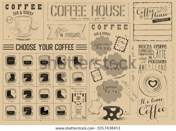 Coffee Menu Placemat Design Craft Template Stock Vector Royalty