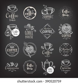 Coffee menu restaurant badges, coffee shop menu. Food design icons with hand-drawing elements. Graphic labels for drink restaurant template.