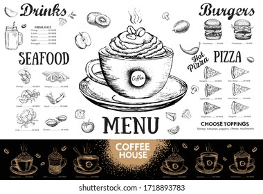 Coffee menu. Restaurant cafe menu, template design. Food flyer.