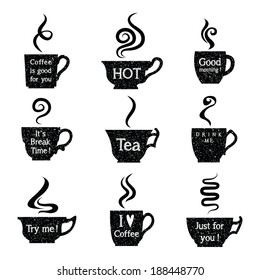 coffee menu with a set of coffee cups with steam