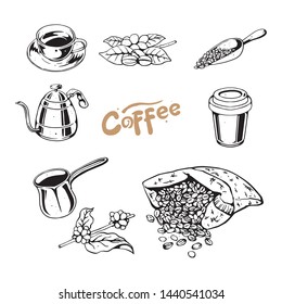 coffee menu set hand drawn