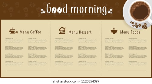 Coffee menu. Coffee set. Latte, cappuccino, espresso. Hot and cold drinks.