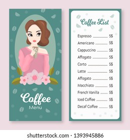 Coffee Menu Template with Cute Girl