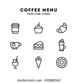 Coffee menu. Thin line icons.