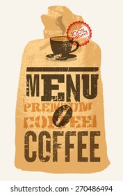 Coffee menu. Typographic retro poster for restaurant, cafe or coffeehouse. Vector illustration.