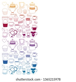 Coffee menu. Vector pattern with cappuccino, espresso. Kitchen, cooking, beverages.