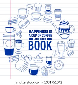 Coffee menu. Vector pattern with cappuccino, espresso. Kitchen, cooking, beverages.