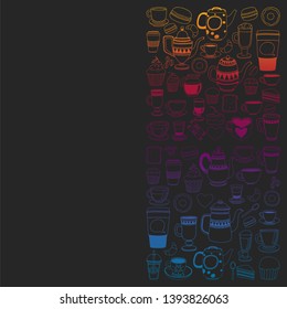 Coffee menu. Vector pattern with cappuccino, espresso. Kitchen, cooking, beverages.
