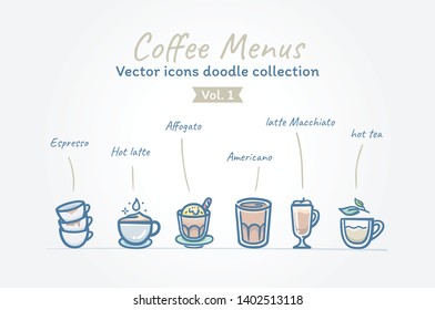 Coffee Menus vector icons doodle collection