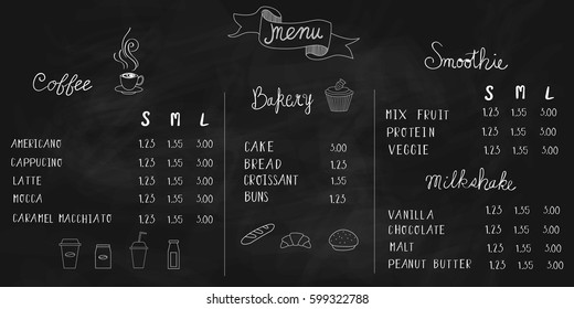 Coffee Menu,smoothie,milkshake,bakery Hand Lettering On Black Board.illustrator EPS10