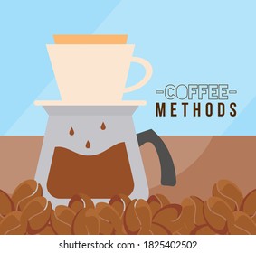 coffee methods with pot and beans design of drink caffeine breakfast and beverage theme Vector illustration