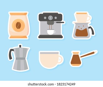 coffee methods set on blue background design of drink caffeine breakfast and beverage theme Vector illustration