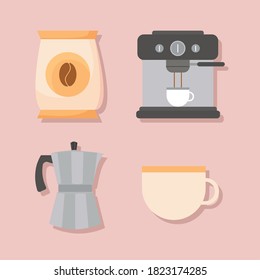 coffee methods set on pink background design of drink caffeine breakfast and beverage theme Vector illustration