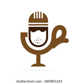 Coffee and Mic Design Logo Template. coffee podcast radio logo icon vector illustration design.