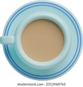 Coffee with milk in blue cup seen from above. Minimalistic icon, logo design vector from 3d rendering