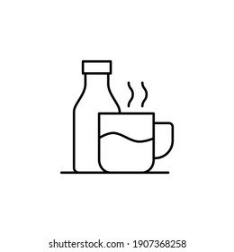 coffee and milk Bottle icon  in flat black line style, isolated on white 