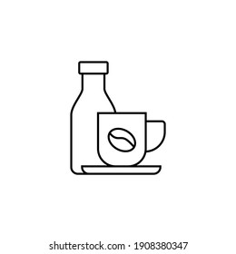 café y leche Icono de botella en línea negra plana, aislado en blanco 