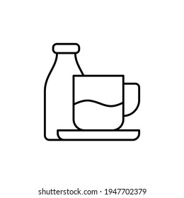 coffee and milk Bottle icon  in flat black line style, isolated on white 