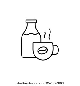 coffee and milk Bottle icon  in flat black line style, isolated on white 
