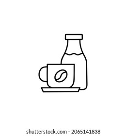 coffee and milk Bottle icon  in flat black line style, isolated on white 