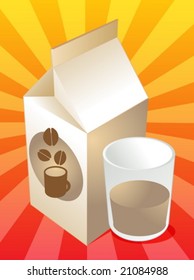 Coffee milk carton with filled glass illustration