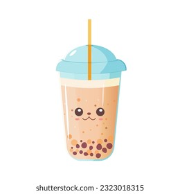 Coffee, milk, frappe bubble tea with a cute face