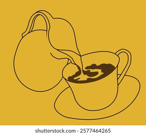 coffee, milk, jug, cream, cappuccino, americano, mug, saucer, hand drawing, pour, saucer, vector, illustration, drawing, poster, banner.eps