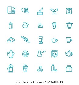 Coffee and milk line vector icon set. Drink