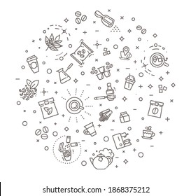 Coffee and milk line vector icon set. Drink