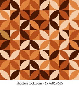 Coffee milk petals pattern. Vector seamless four rays or petals on same tile. Brown colors caramel or chocolate.