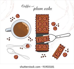 coffee with milk and plum cake