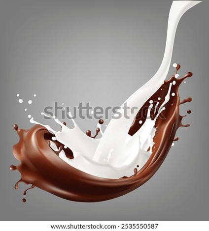 Coffee and milk splashes. 3d vector realistic Mesh gradient wes used