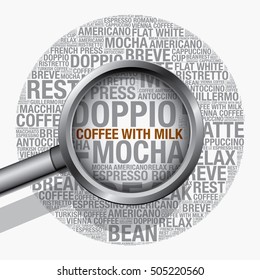 Coffee with milk word cloud concept, vector design template