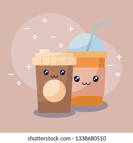 coffee with milkshake kawaii character