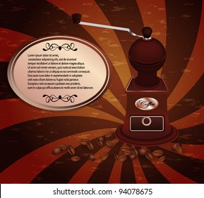 coffee mill with coffee beans brown  old style
