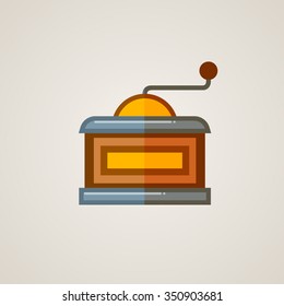 Coffee Mill Flat Icon. Vector illustration of vintage coffee grinder