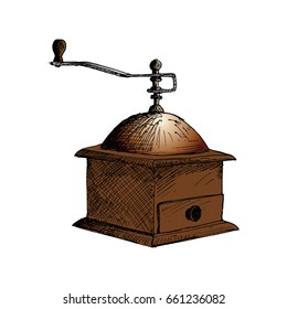 Coffee mill. coffee grinder Hand Drawn Sketch Vector illustration.
