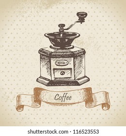 Coffee mill. Hand drawn illustration