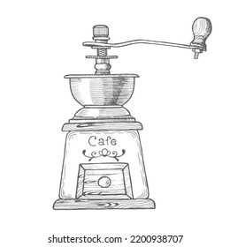 Coffee mill. Hand drawn illustration. Element on a white background.