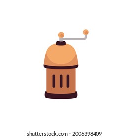 Icono de dibujos animados de molino de café o mango, ilustración vectorial plana aislada en fondo blanco. Dispositivo vintage tradicional para la molienda de granos de café.