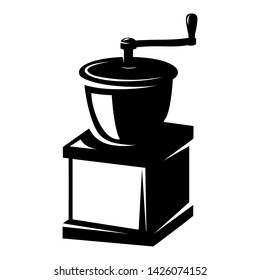 Coffee mill icon isolated on white. Design element for logo, label, sign, poster, flyer. Vector illustration