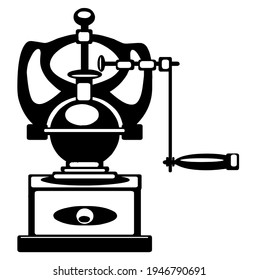 Coffee mill, manual coffee grinder, vector, illustration, in black and white color, isolated on white background