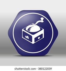 coffee mill on blue background cold icon and symbol